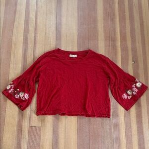Hollister Embroidered Red Women's Top with flutter sleeves